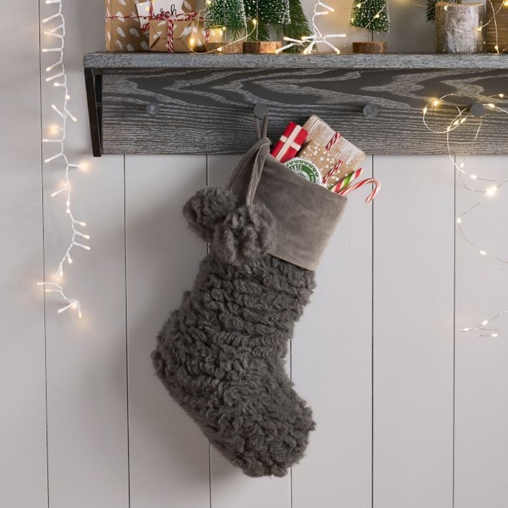 Pottery Barn Teen Oversized and Fluffy Faux Sherpa Stocking with Pom-Pom Accent - Picture 1 of 3